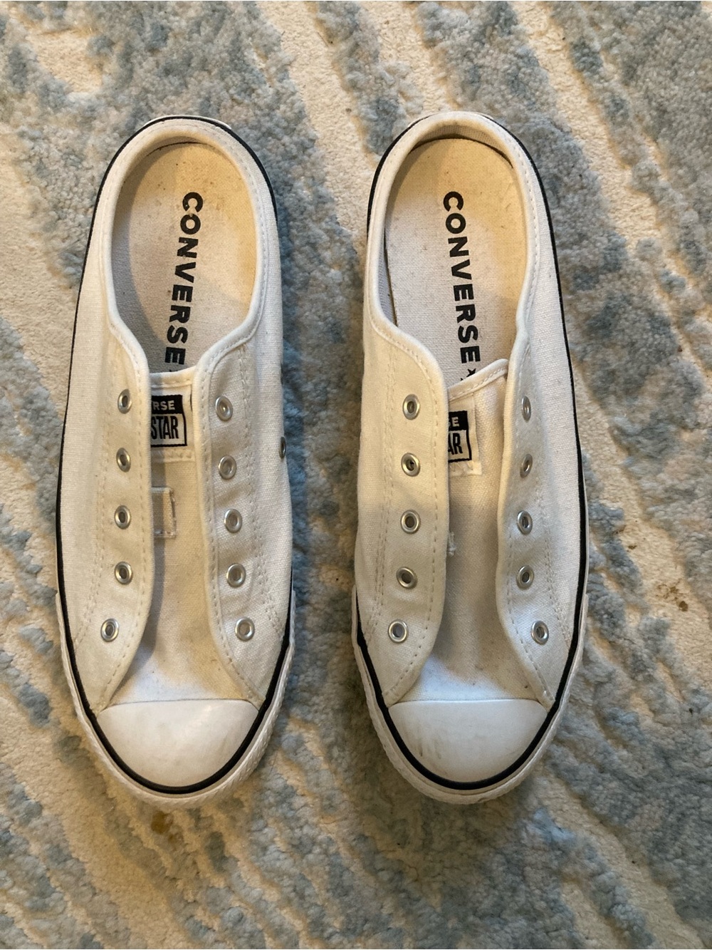 Converse White Slip-On mule Canvas Low Top Sneakers with Black Trim